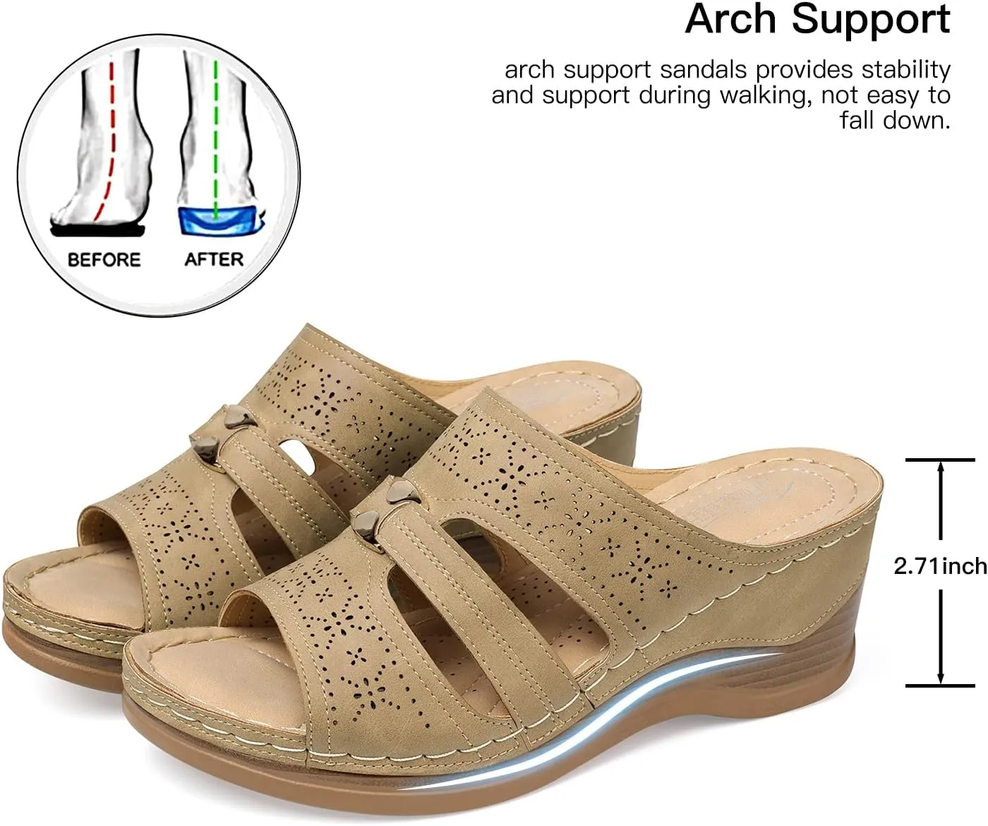 SHIBEVER Wedge Sandals for Women Hollow Out Slip On Platform Wedge Sandals Summer Casual Walking Shoes