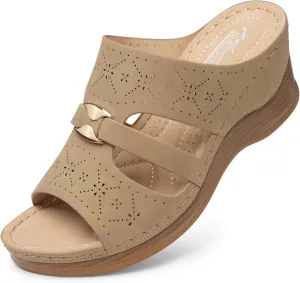 SHIBEVER Wedge Sandals for Women Hollow Out Slip On Platform Wedge Sandals Summer Casual Walking Shoes