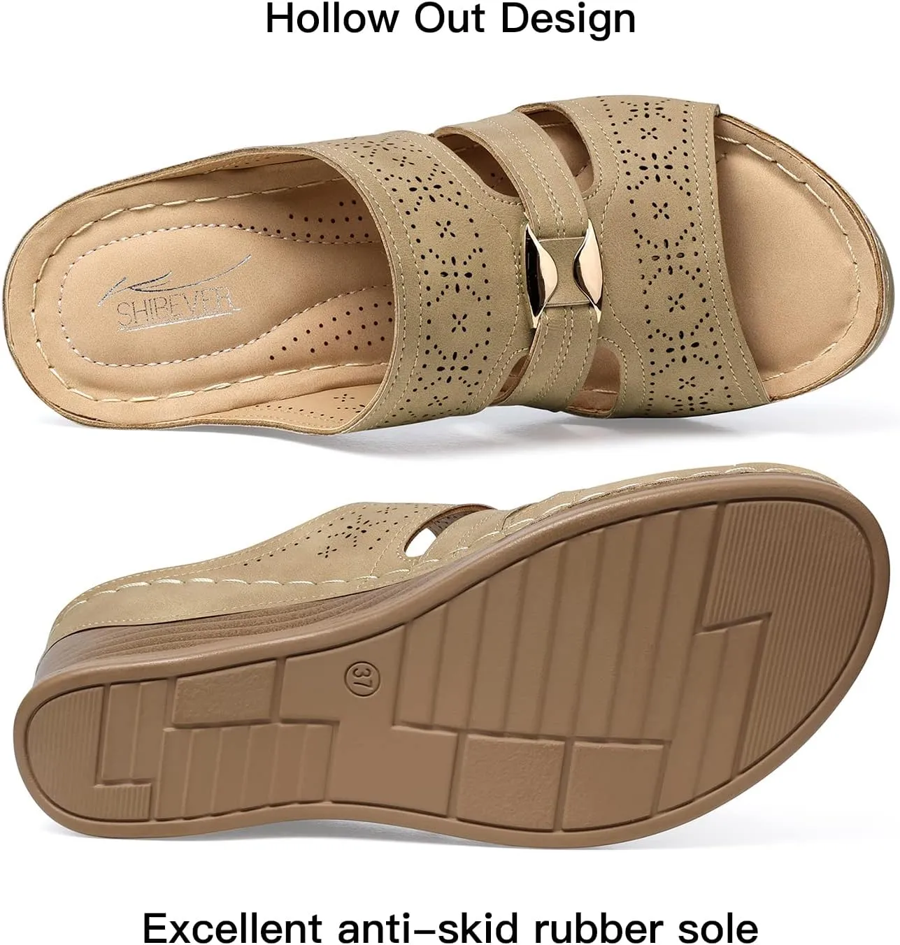SHIBEVER Wedge Sandals for Women Hollow Out Slip On Platform Wedge Sandals Summer Casual Walking Shoes