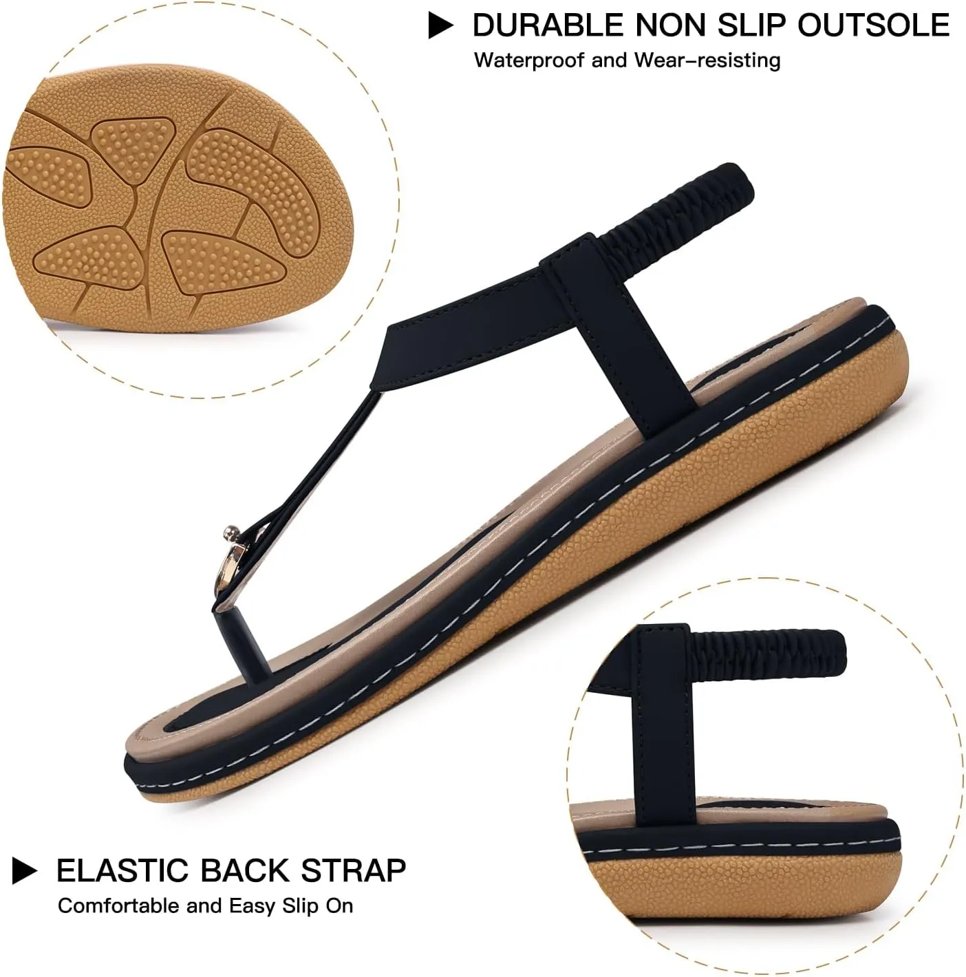 SHIBEVER Womens Sandals Summer Flat: Dressy Casual T-Strap Flip Flop Thong Flats Sandals - Comfortable Walking