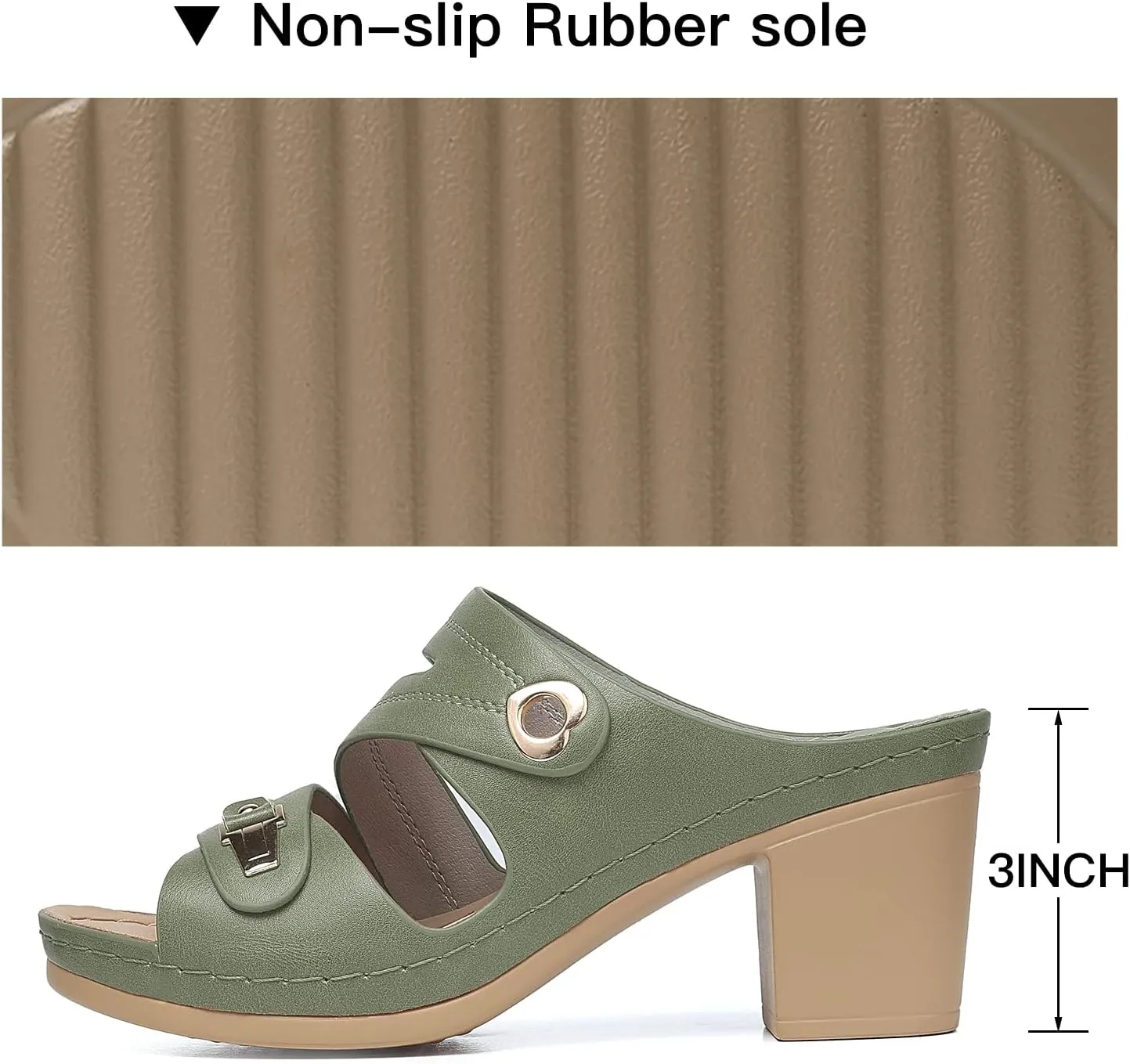 SHIBEVER Women's Summer Sandals, Low Wedge Block Heels, Comfortable PU Leather, Slip-On, Open Toe, Dressy & Casual