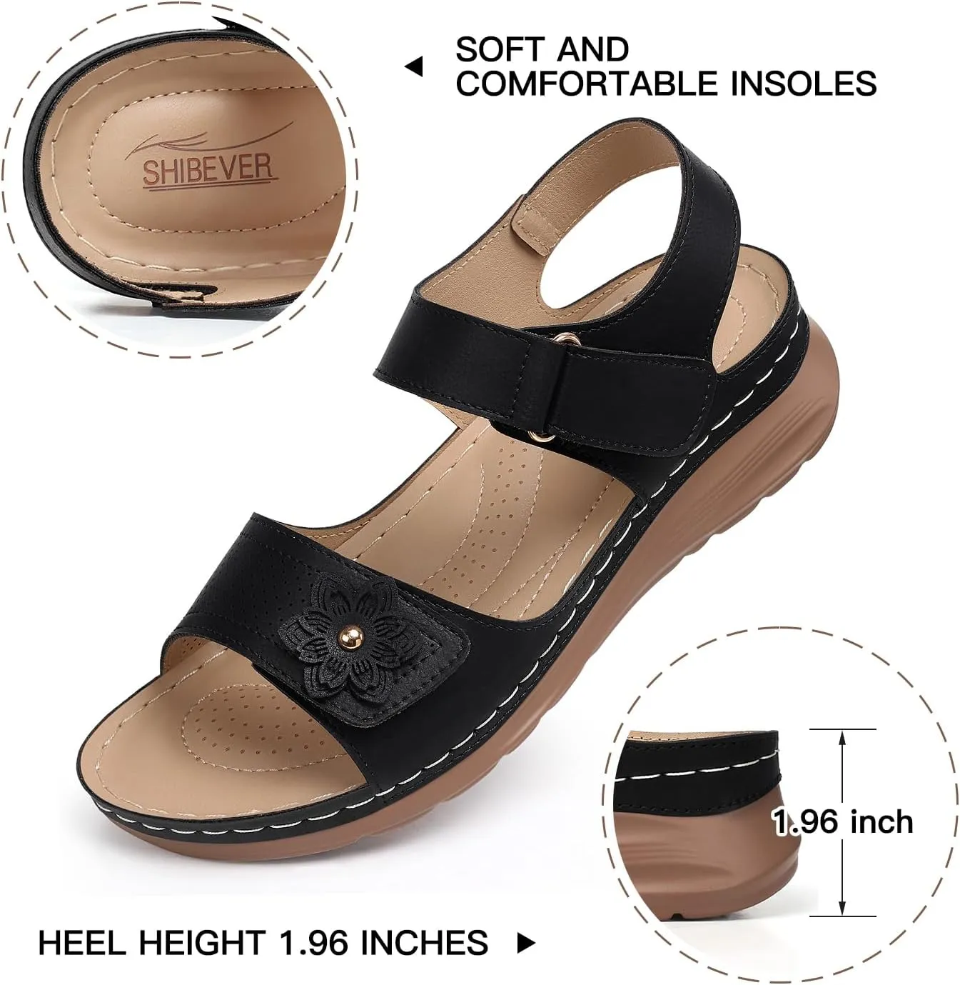 SHIBEVER Women's Wedge Sandals Platform: Comfortable Dressy Arch Support - Summer Open Toe Women Sandals