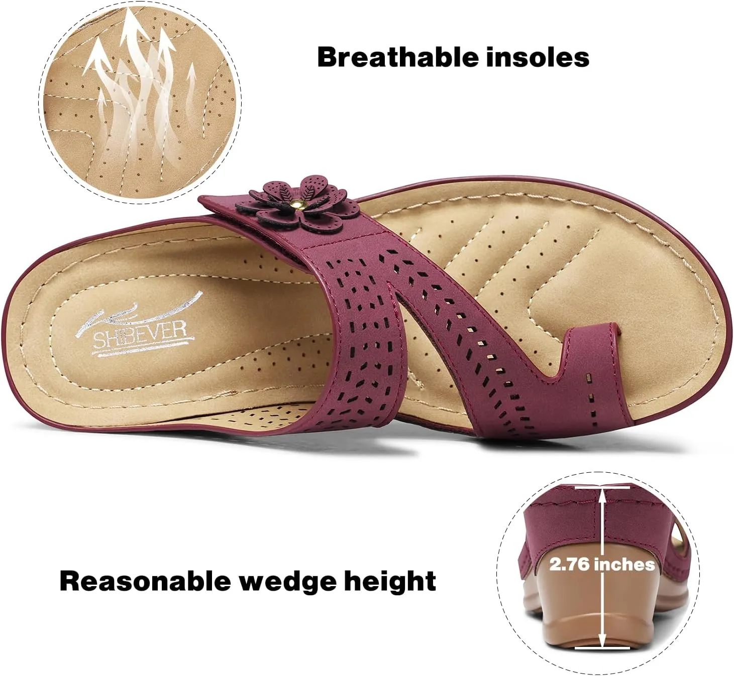SHIBEVER Women's Wedge Sandals Platform: Comfortable Dressy Summer Casual Slip on - Low Heels Flip Flops Women Sandals