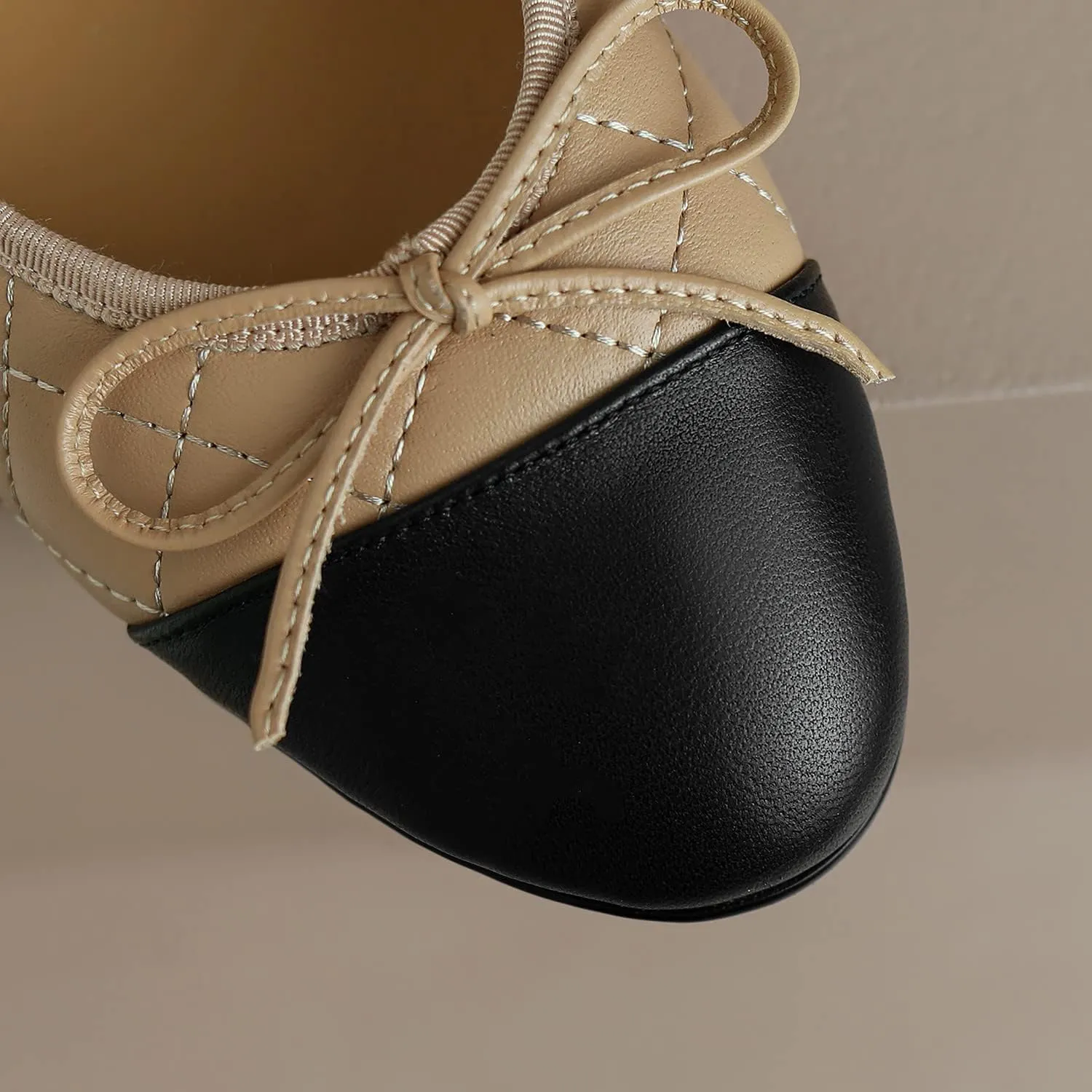 SHODENSE Women Cap Toe Bow Flats Two Tone Slip On Ballet Flats Comfy Closed Round Toe Flats Colorblock 1 Inch Low Flat Heel Dress Shoes Chic Chic Casual Drive Flat Shoes 4-11 M US