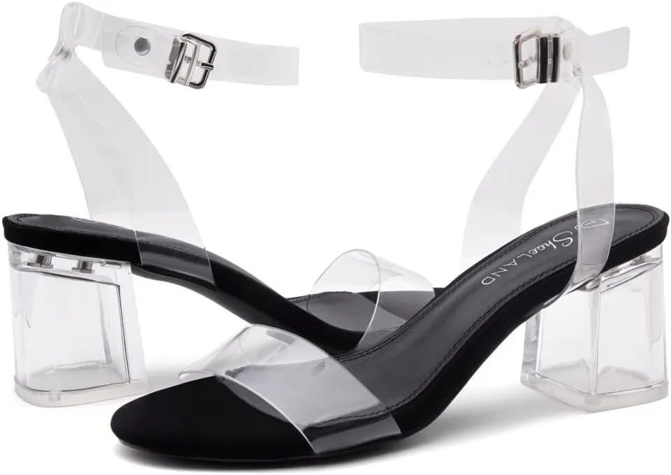 Shoe Land Women's Low Heels – 2.75 Inch Chunky Block Heeled Sandals | Clear Sandals, Open Toe Dressy Short Heels with Ankle Strap for Wedding, Prom & Party