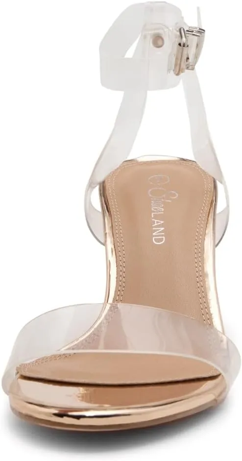 Shoe Land Women's Low Heels – 2.75 Inch Chunky Block Heeled Sandals | Clear Sandals, Open Toe Dressy Short Heels with Ankle Strap for Wedding, Prom & Party