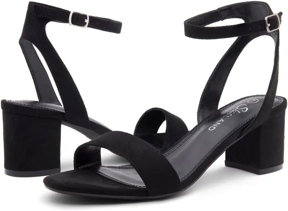 Shoe Land Women's Low Heels – 2.75 Inch Chunky Block Heeled Sandals | Clear Sandals, Open Toe Dressy Short Heels with Ankle Strap for Wedding, Prom & Party