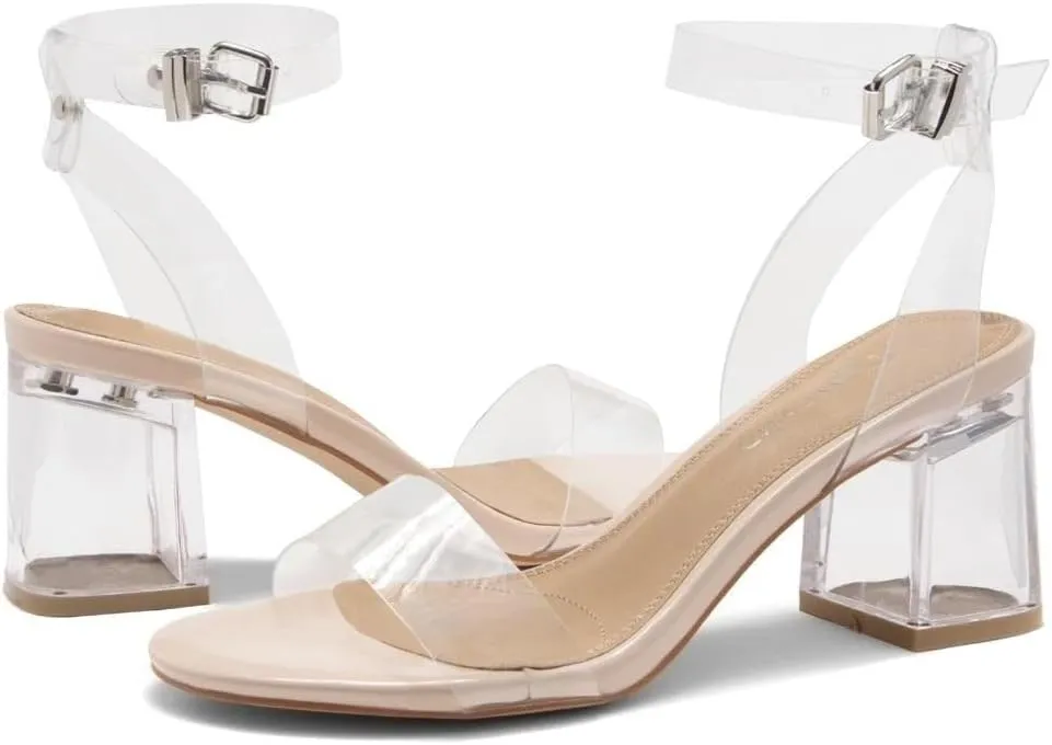 Shoe Land Women's Low Heels – 2.75 Inch Chunky Block Heeled Sandals | Clear Sandals, Open Toe Dressy Short Heels with Ankle Strap for Wedding, Prom & Party