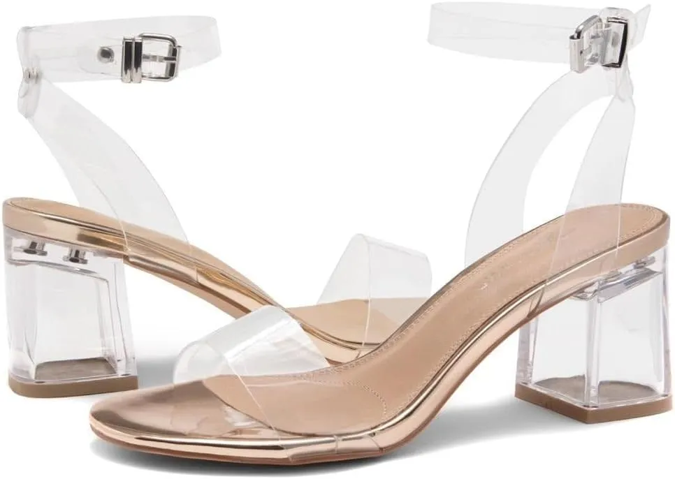 Shoe Land Women's Low Heels – 2.75 Inch Chunky Block Heeled Sandals | Clear Sandals, Open Toe Dressy Short Heels with Ankle Strap for Wedding, Prom & Party