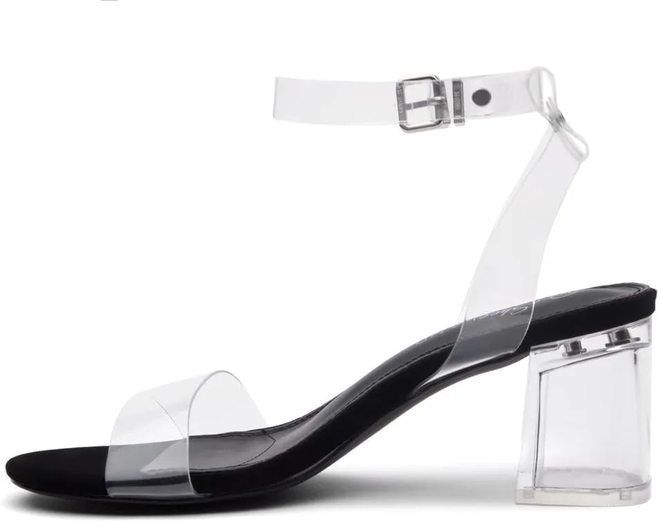 Shoe Land Women's Low Heels – 2.75 Inch Chunky Block Heeled Sandals | Clear Sandals, Open Toe Dressy Short Heels with Ankle Strap for Wedding, Prom & Party