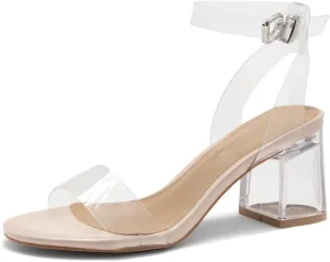 Shoe Land Women's Low Heels – 2.75 Inch Chunky Block Heeled Sandals | Clear Sandals, Open Toe Dressy Short Heels with Ankle Strap for Wedding, Prom & Party