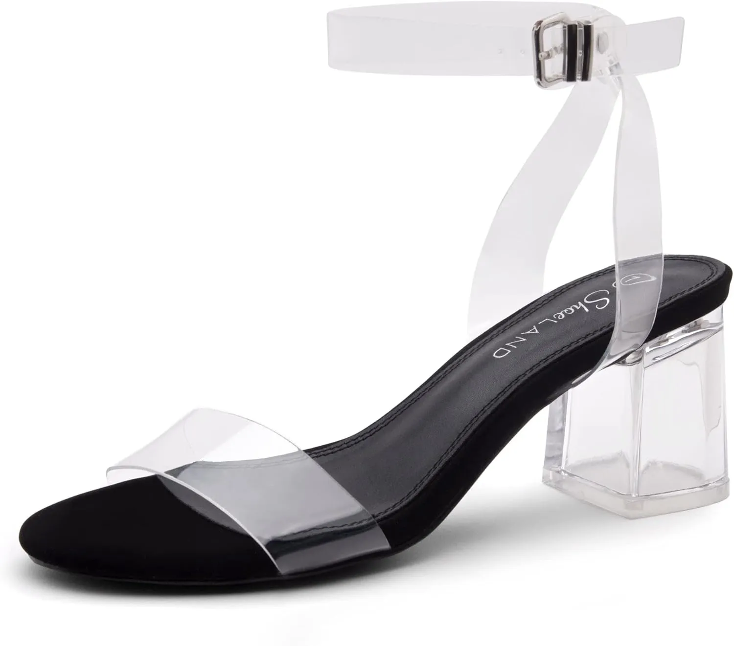 Shoe Land Women's Low Heels – 2.75 Inch Chunky Block Heeled Sandals | Clear Sandals, Open Toe Dressy Short Heels with Ankle Strap for Wedding, Prom & Party