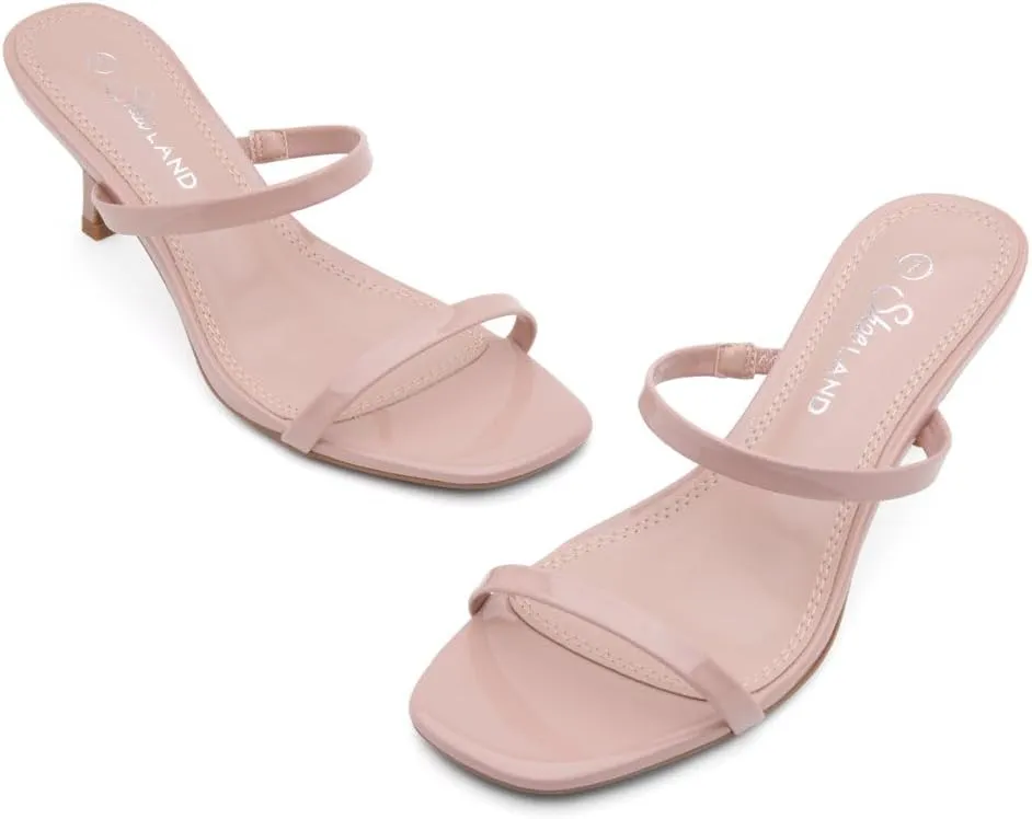 Shoe Land Women's Low Heels | Kitten Heel Sandals for Women | Open Toe Slip-On Slides | Two-Strap Heeled Mules | Dressy Short Heels for Party, Wedding & Vacation