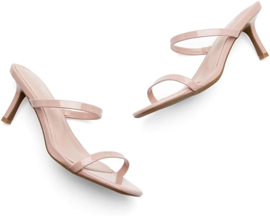 Shoe Land Women's Low Heels | Kitten Heel Sandals for Women | Open Toe Slip-On Slides | Two-Strap Heeled Mules | Dressy Short Heels for Party, Wedding & Vacation