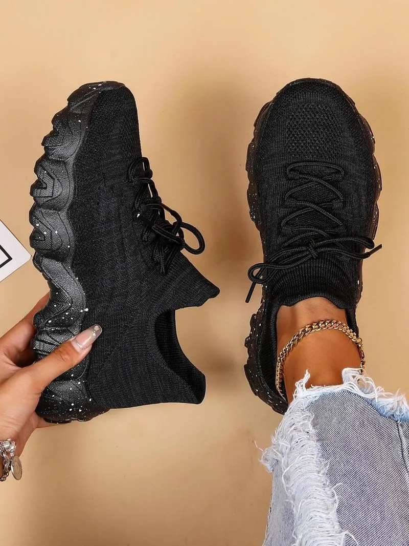 Shoes Women, Women's Fashionable Lace-up Low Top Slip on Sneakers, Casual Comfortable Ankle Socks Shoes