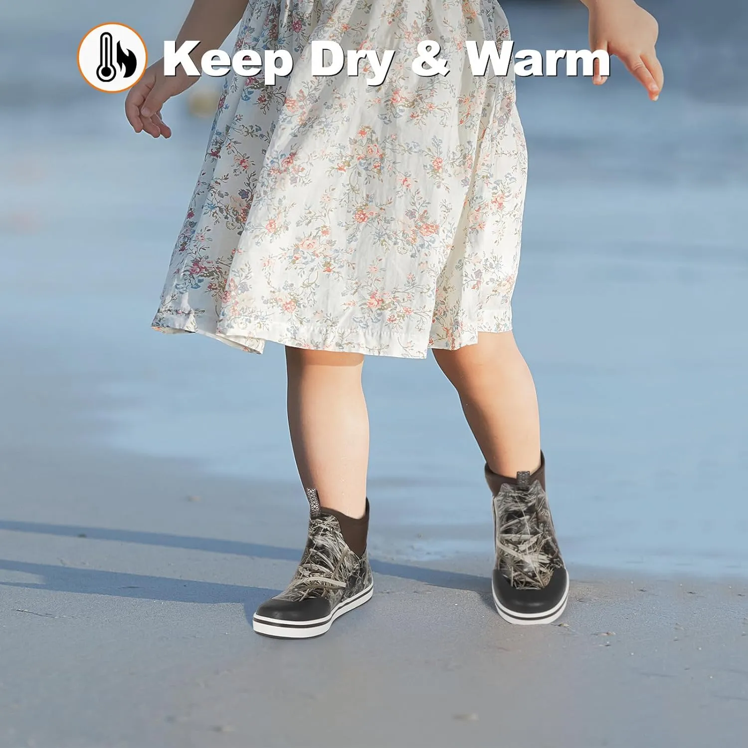 Showave Kid's Deck Boots Waterproof Ankle Rain Boots for Boys Girls Insulated Neoprene Rubber Boots Non-slip Child Rain Shoes