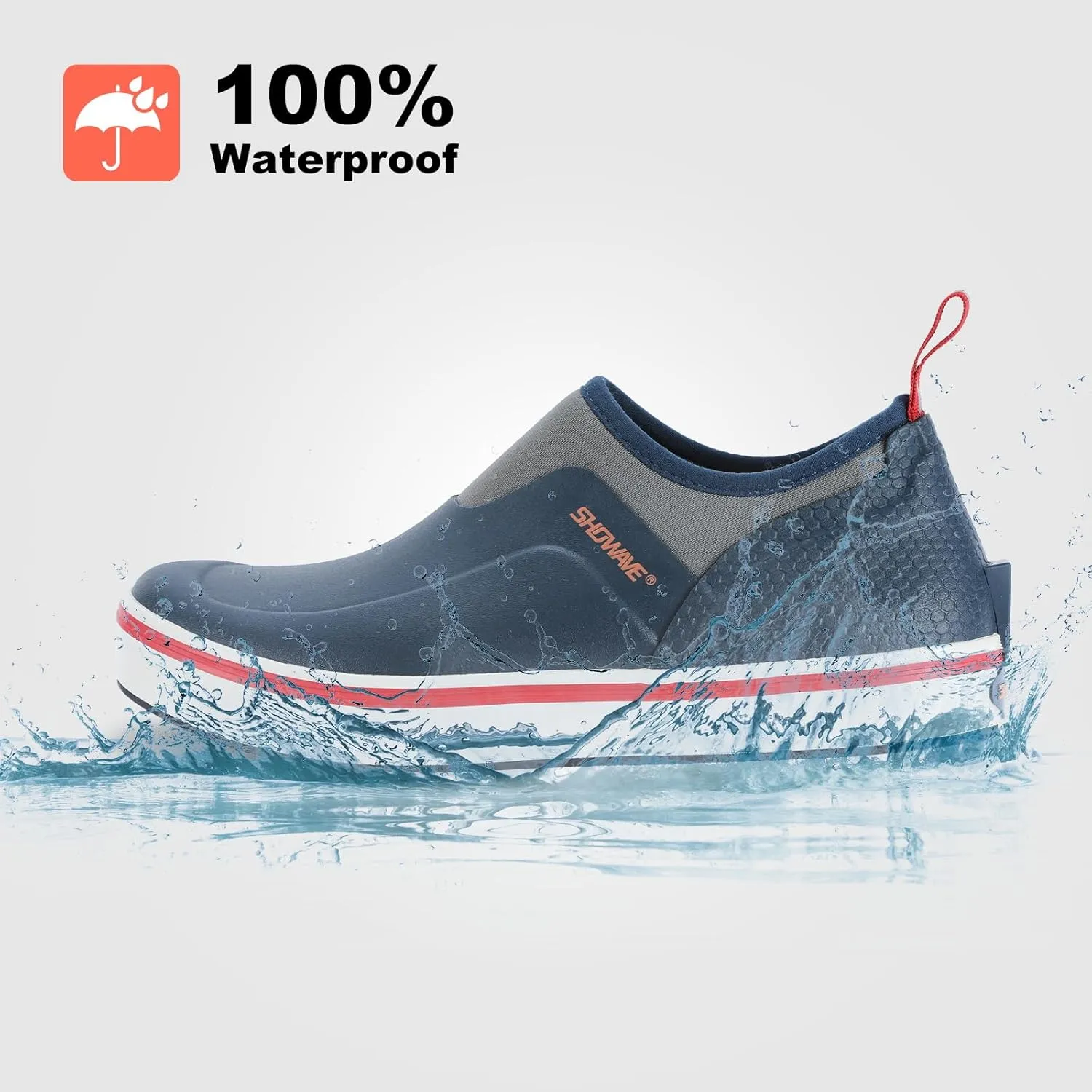 Showave Men's Deck Shoes Waterproof Short Rain Boots Breathable Sports Sailing Booties Non-Slip Rubber Boots Low Cut Design for Outdoor Fishing Gardening Walking