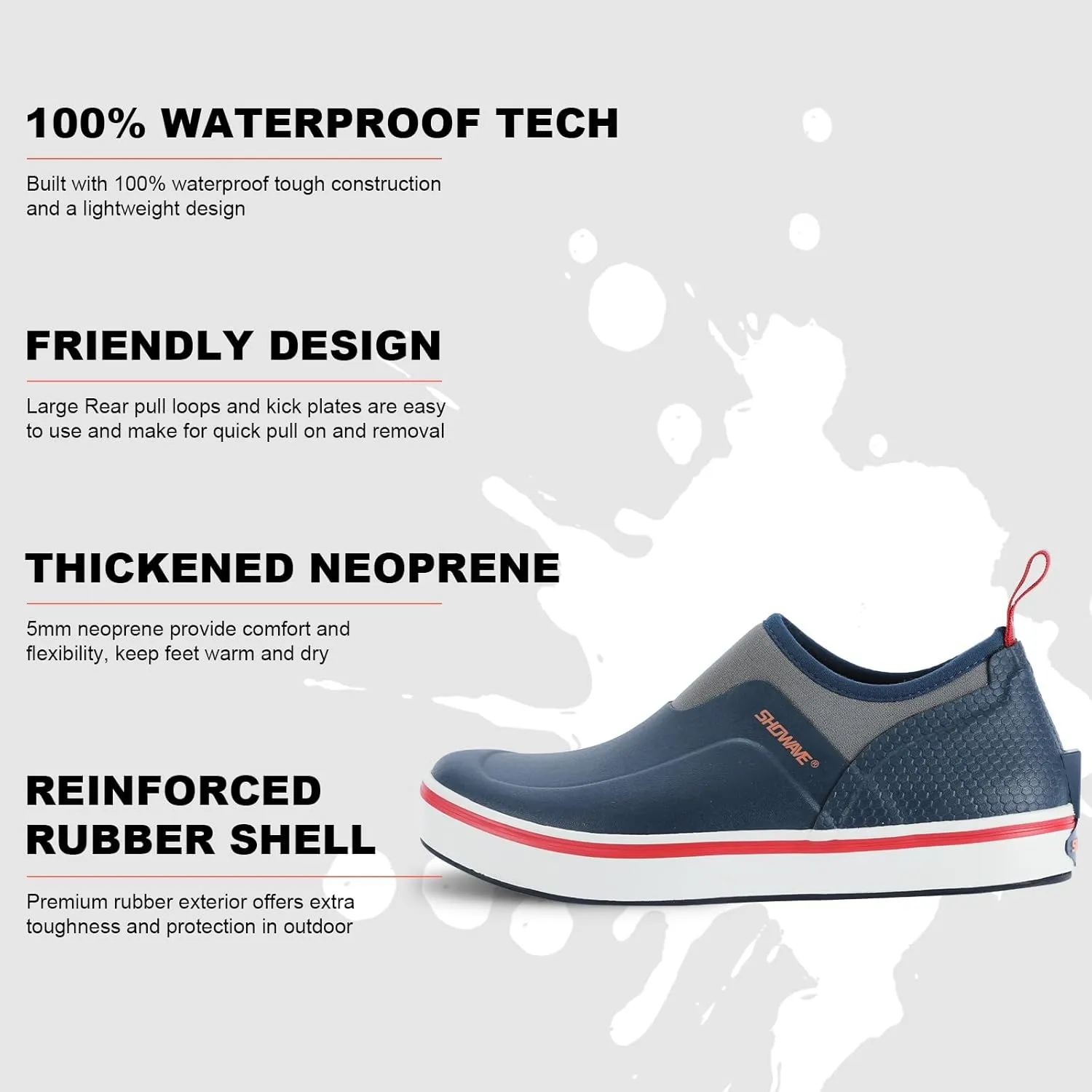 Showave Men's Deck Shoes Waterproof Short Rain Boots Breathable Sports Sailing Booties Non-Slip Rubber Boots Low Cut Design for Outdoor Fishing Gardening Walking