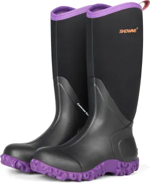 Showave Rain Boots for Women Waterproof Insulated Rubber Neoprene Boot Durable Mud Boots for Farming Raining Gardening Chore Work