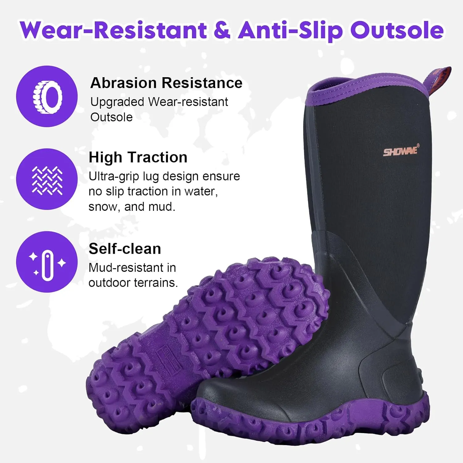 Showave Rain Boots for Women Waterproof Insulated Rubber Neoprene Boot Durable Mud Boots for Farming Raining Gardening Chore Work