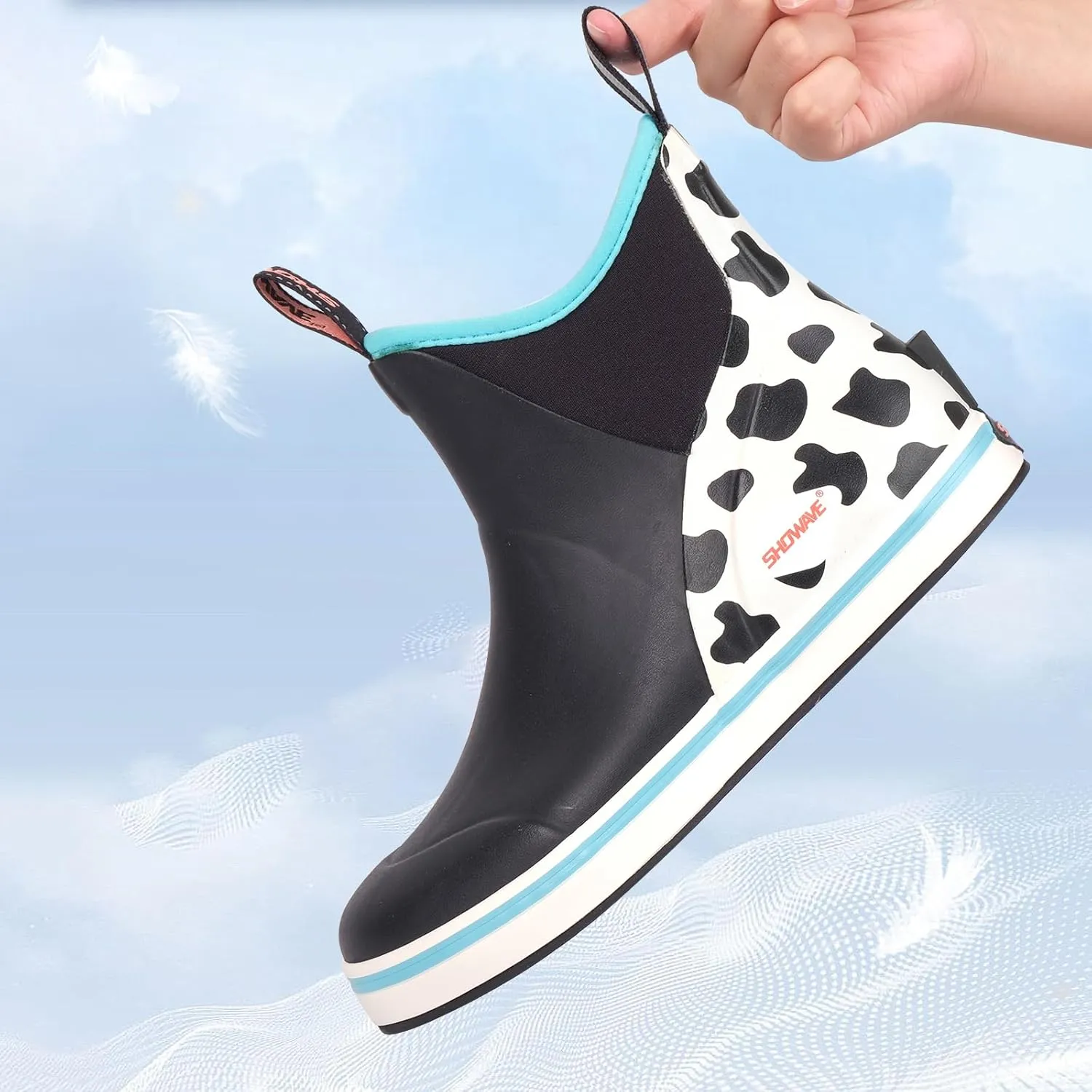 Showave Women's Deck Boots Waterproof Ankle Rain Footwear Non-Slip Rubber Boots for Boating Fishing Gardening Farming
