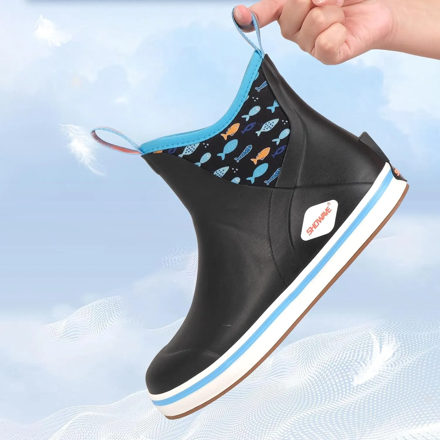 Showave Women's Deck Boots Waterproof Ankle Rain Footwear Non-Slip Rubber Boots for Boating Fishing Gardening Farming