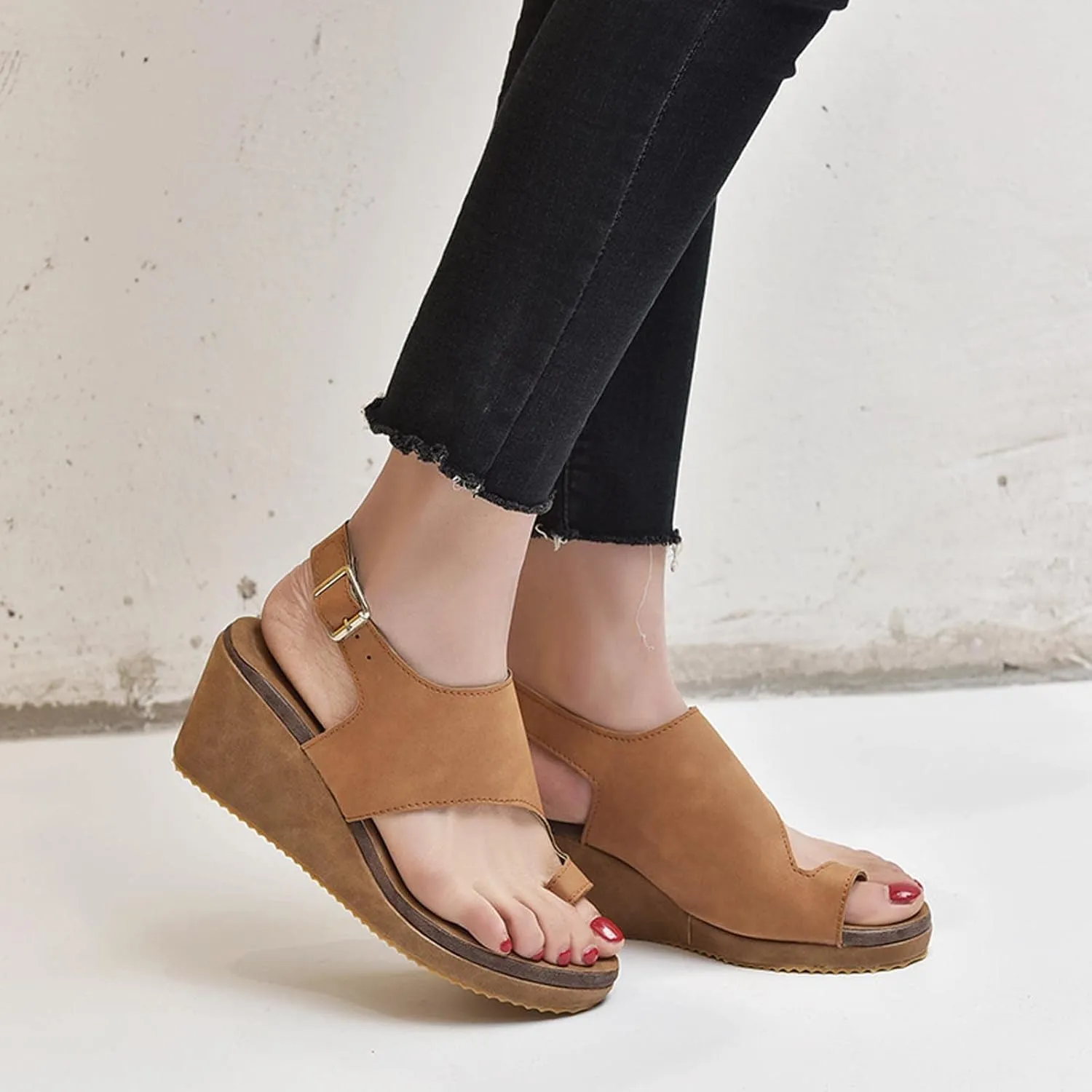 Slingback Buckle Open Toe Sandals for Women Casual Dressy Clip-Toe Platform Wedge Sandales for Summer Footwear