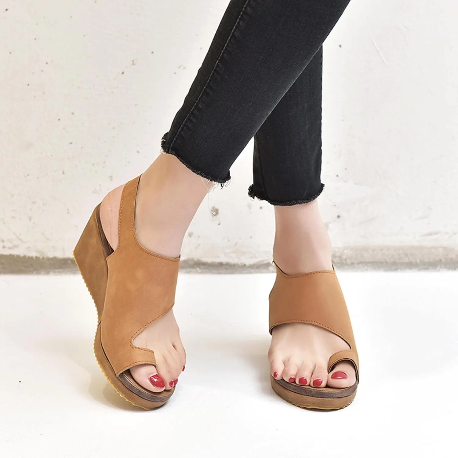Slingback Buckle Open Toe Sandals for Women Casual Dressy Clip-Toe Platform Wedge Sandales for Summer Footwear