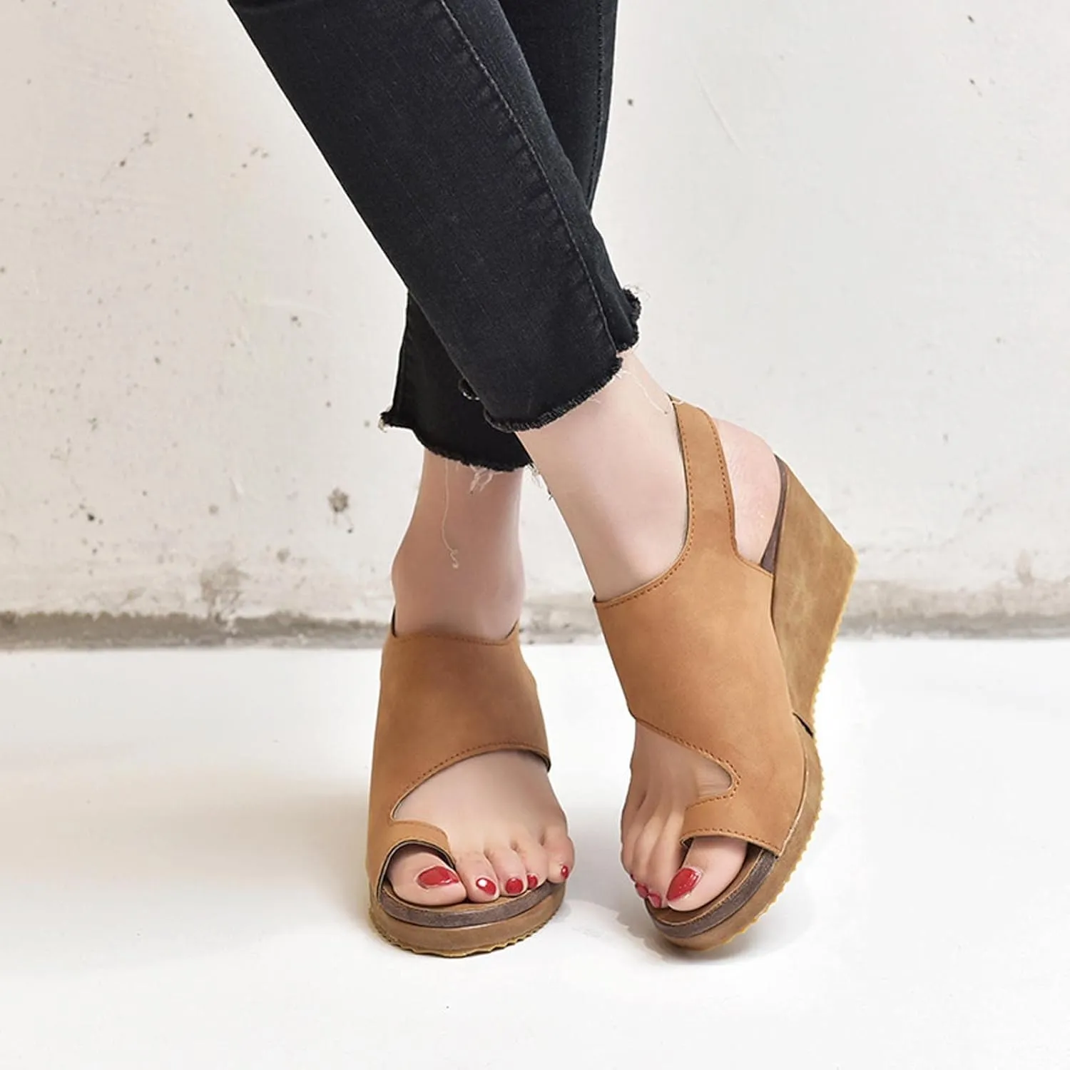 Slingback Buckle Open Toe Sandals for Women Casual Dressy Clip-Toe Platform Wedge Sandales for Summer Footwear
