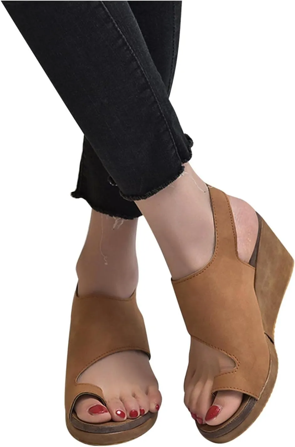 Slingback Buckle Open Toe Sandals for Women Casual Dressy Clip-Toe Platform Wedge Sandales for Summer Footwear