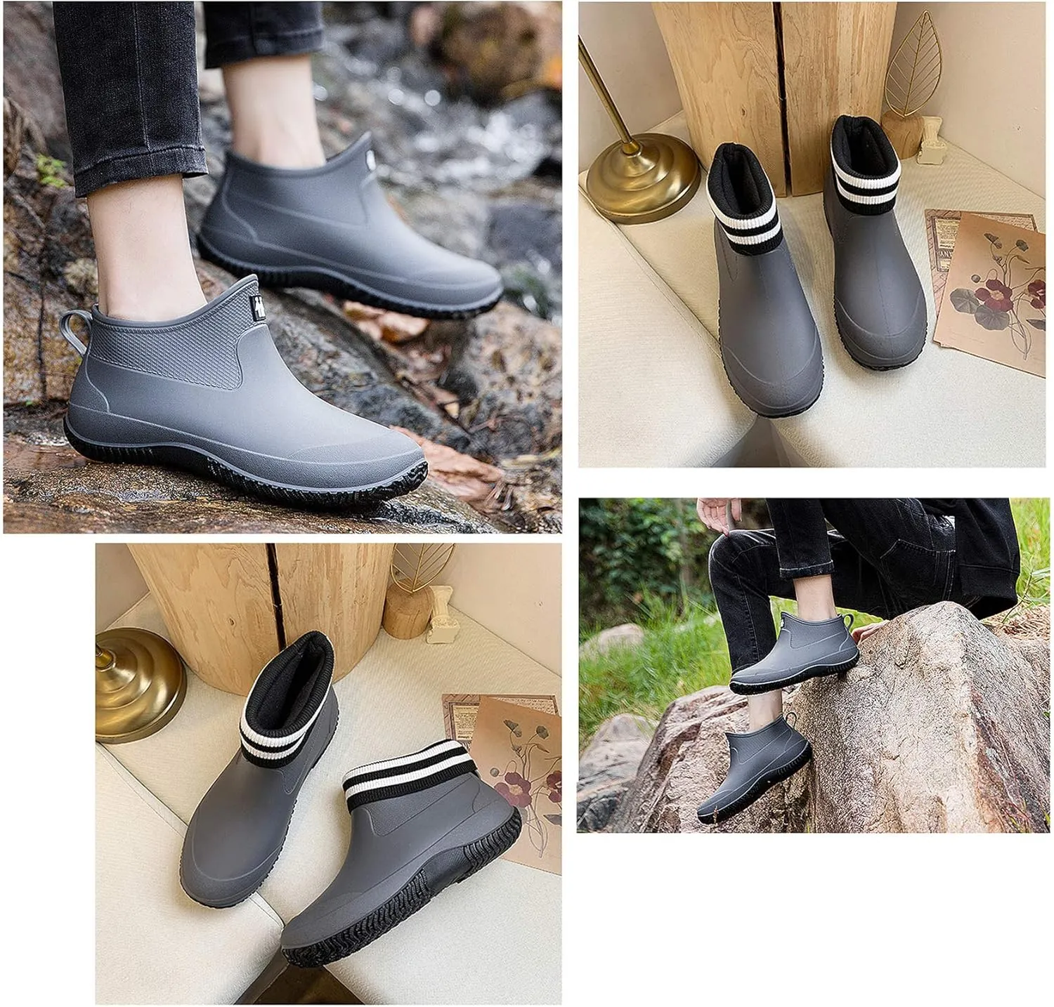 SMajong Rain Boots for Women Waterproof Garden Shoes Men Anti Slip Rubber Ankle Boots Car Wash Shoes Women's Rain Footwear