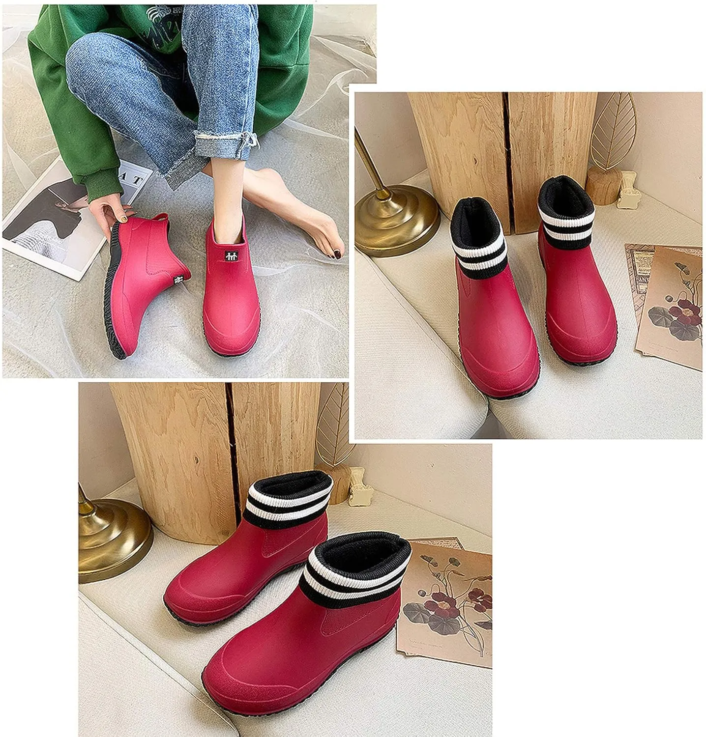 SMajong Rain Boots for Women Waterproof Garden Shoes Men Anti Slip Rubber Ankle Boots Car Wash Shoes Women's Rain Footwear