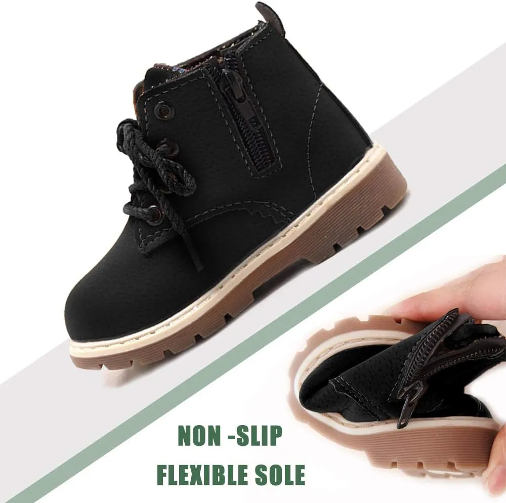 SOFMUO Baby Kids Boots - Boys Girls Rubber Sole PU Leather Warm Winter Shoes Hiking Snow Ankle Boots Toddler/Little Kid