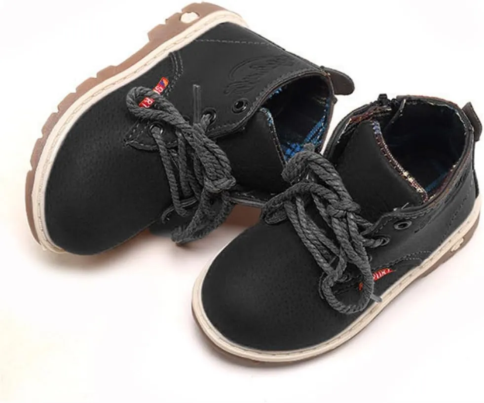 SOFMUO Baby Kids Boots - Boys Girls Rubber Sole PU Leather Warm Winter Shoes Hiking Snow Ankle Boots Toddler/Little Kid