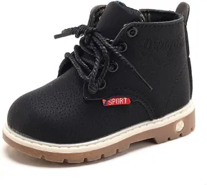 SOFMUO Baby Kids Boots - Boys Girls Rubber Sole PU Leather Warm Winter Shoes Hiking Snow Ankle Boots Toddler/Little Kid