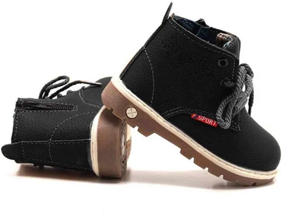 SOFMUO Baby Kids Boots - Boys Girls Rubber Sole PU Leather Warm Winter Shoes Hiking Snow Ankle Boots Toddler/Little Kid