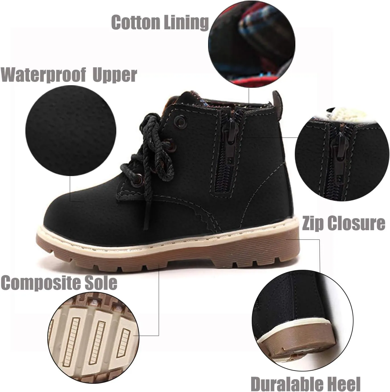 SOFMUO Baby Kids Boots - Boys Girls Rubber Sole PU Leather Warm Winter Shoes Hiking Snow Ankle Boots Toddler/Little Kid