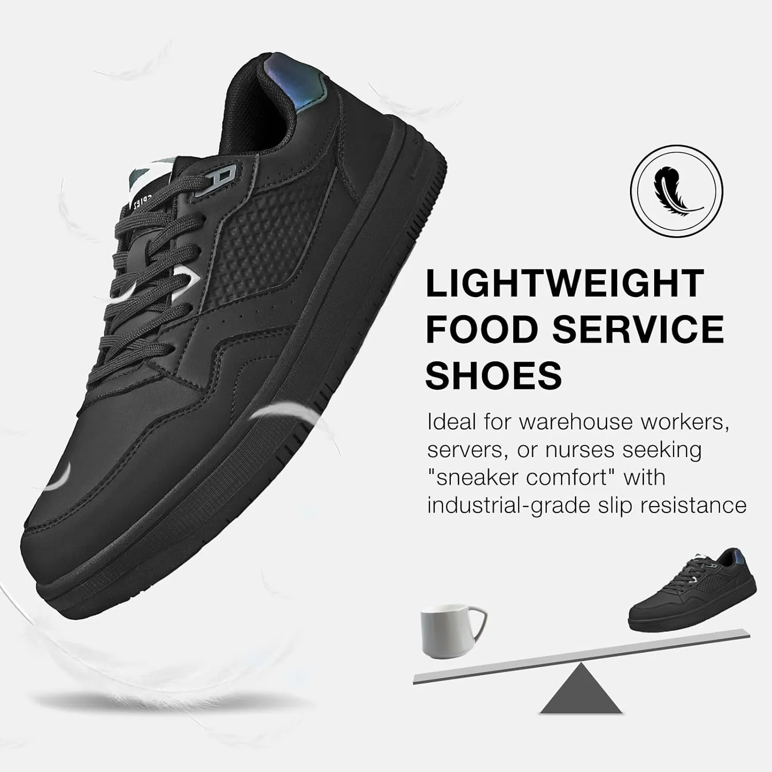 SPIEZ Non Slip Work Shoes Men Women, Oil & Stain & Slip Resistant Food Service Shoes, Breathable Lightweight Fashion Sneakers for Standing All Day Black US4.5-13.5