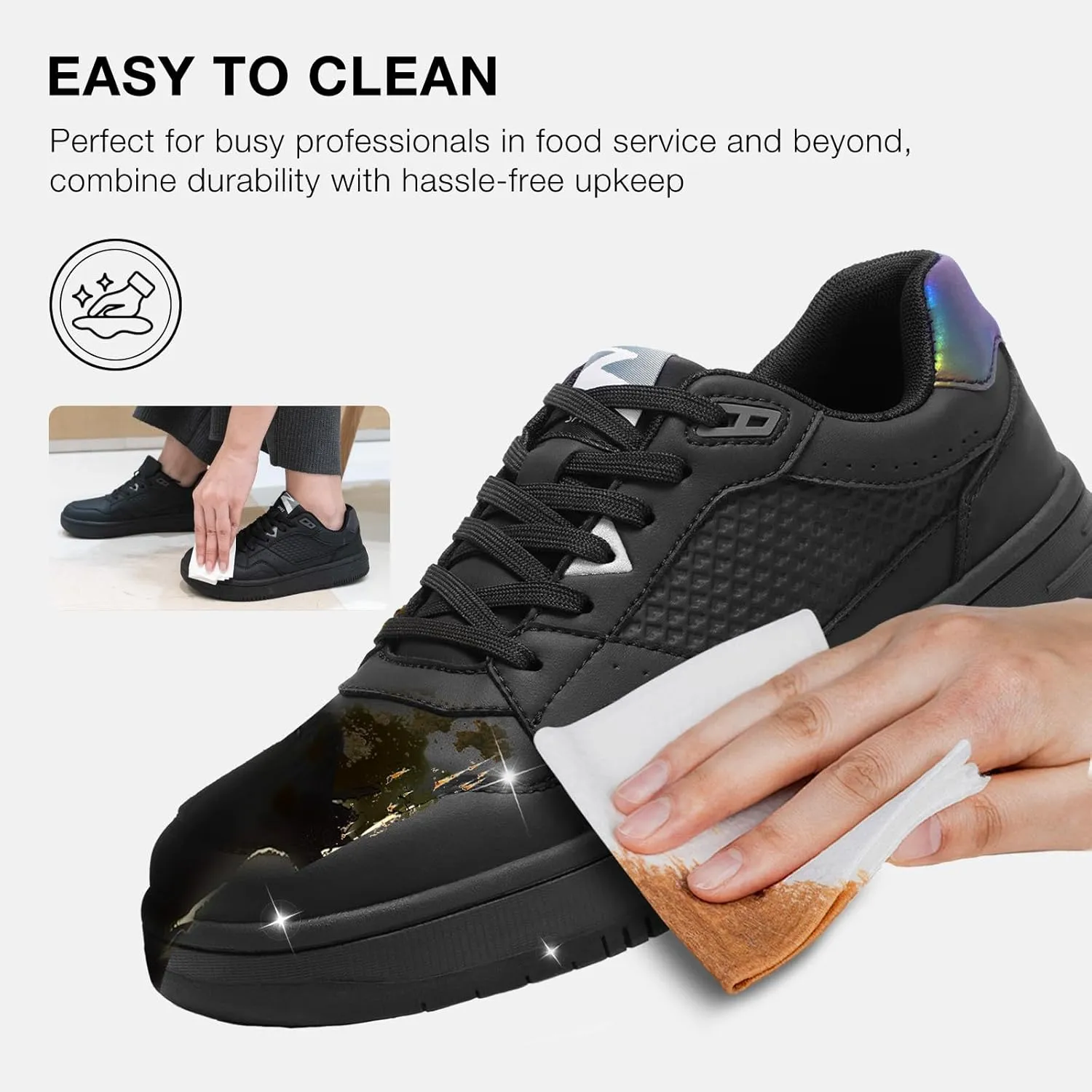 SPIEZ Non Slip Work Shoes Men Women, Oil & Stain & Slip Resistant Food Service Shoes, Breathable Lightweight Fashion Sneakers for Standing All Day Black US4.5-13.5