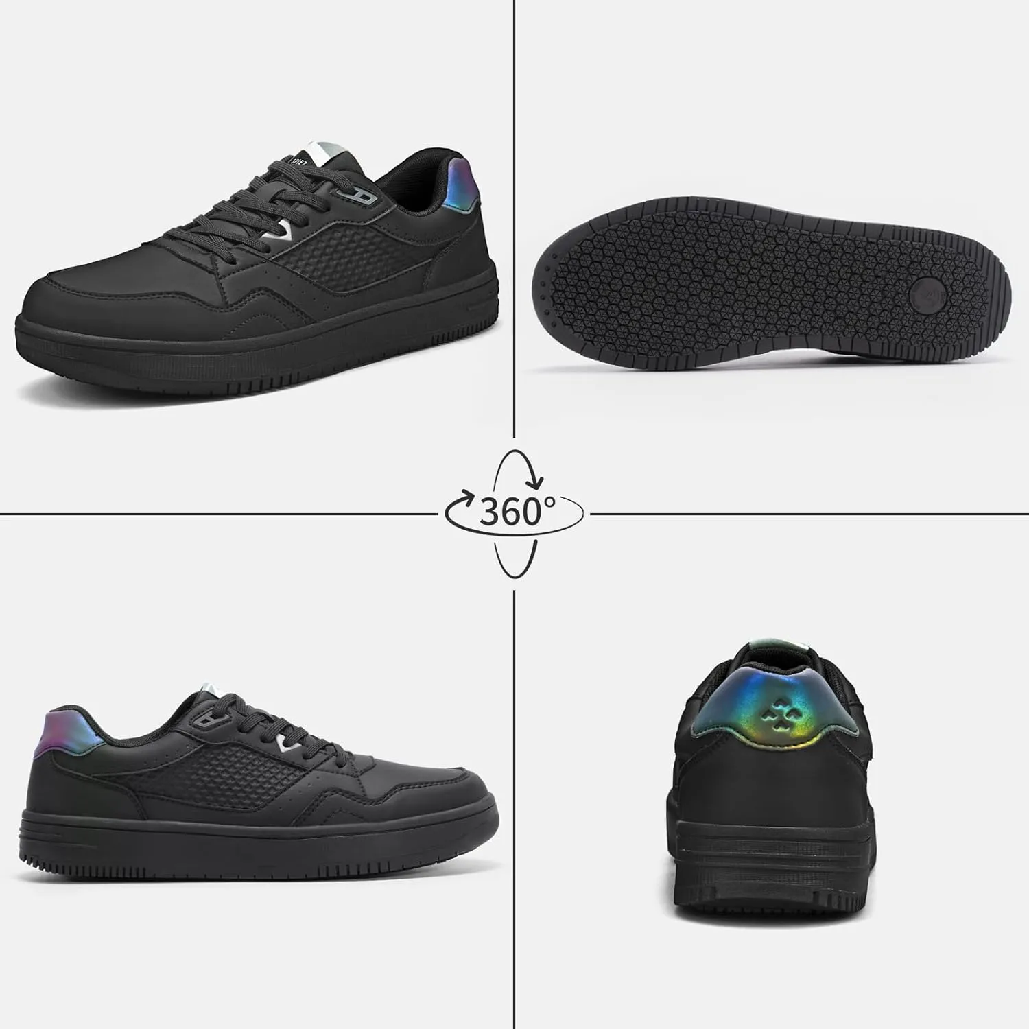 SPIEZ Non Slip Work Shoes Men Women, Oil & Stain & Slip Resistant Food Service Shoes, Breathable Lightweight Fashion Sneakers for Standing All Day Black US4.5-13.5
