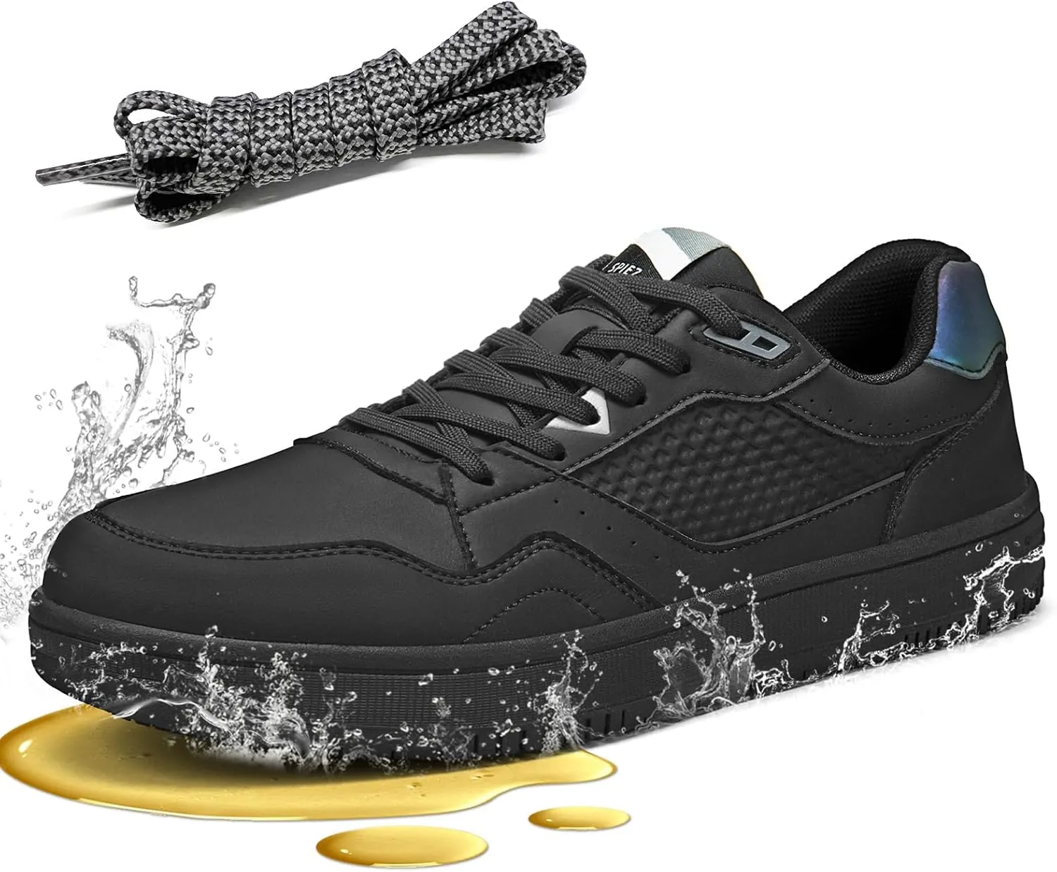 SPIEZ Non Slip Work Shoes Men Women, Oil & Stain & Slip Resistant Food Service Shoes, Breathable Lightweight Fashion Sneakers for Standing All Day Black US4.5-13.5