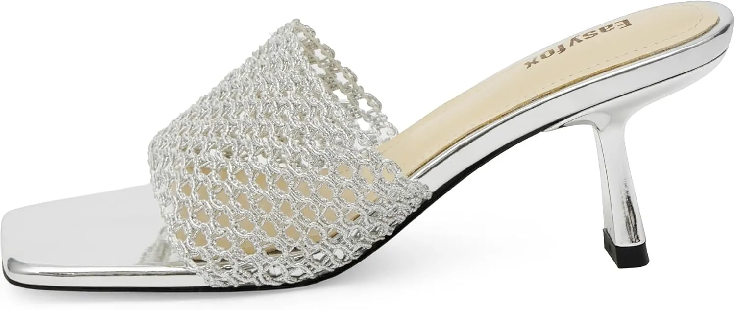 Square Toe Heeled Sandals Women Slip on Open Toe Mules for Women