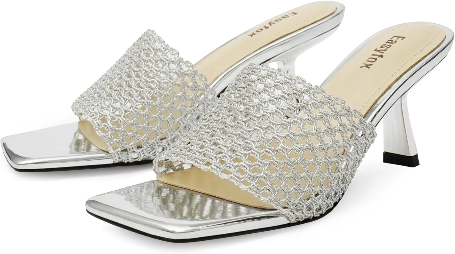 Square Toe Heeled Sandals Women Slip on Open Toe Mules for Women