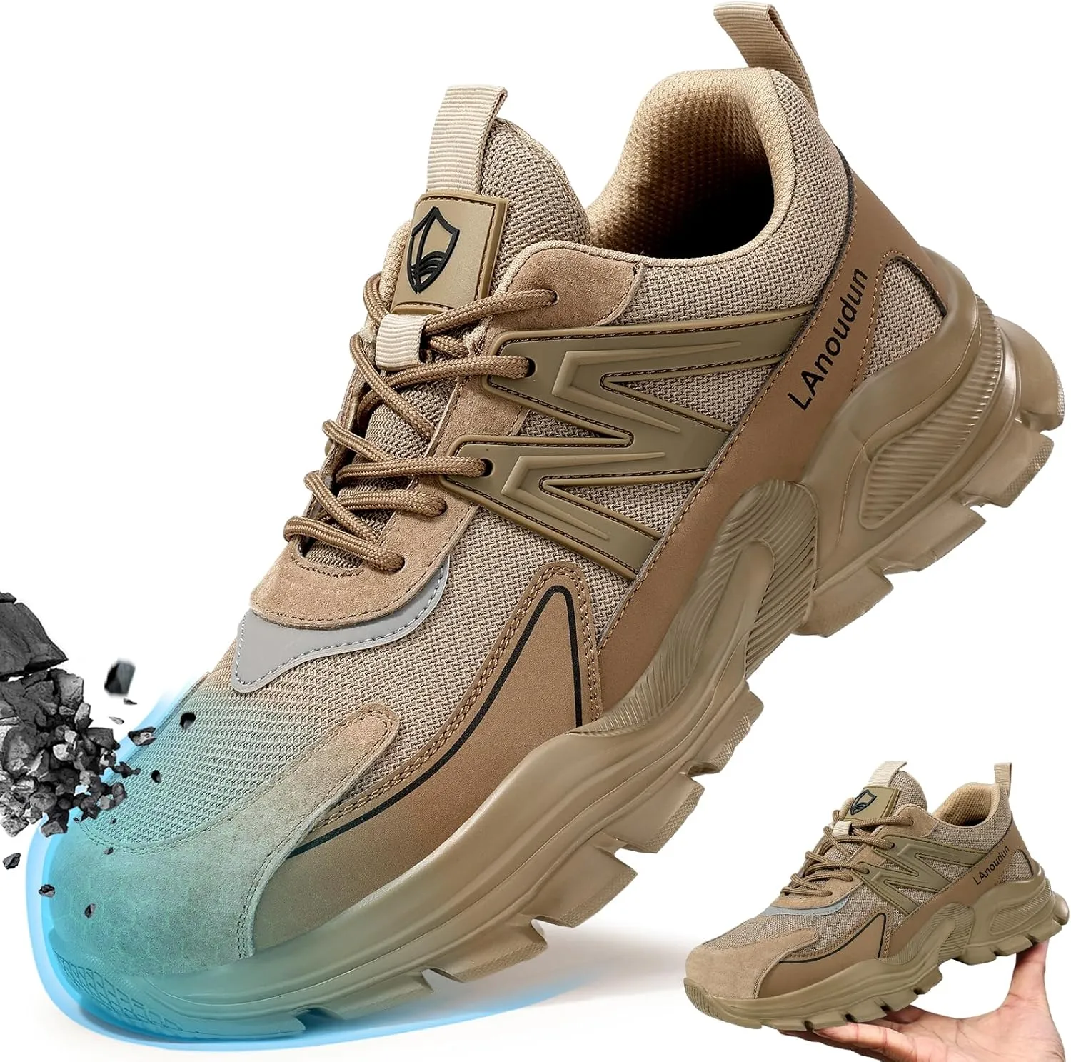 Steel Toe Shoes for Men Lightweight Work Boots for Men Comfortable Steel Toe Boots Industrial Work Shoes Breathable Safety Shoes Construction Steel Toe Sneakers Indestructible Safety Boots