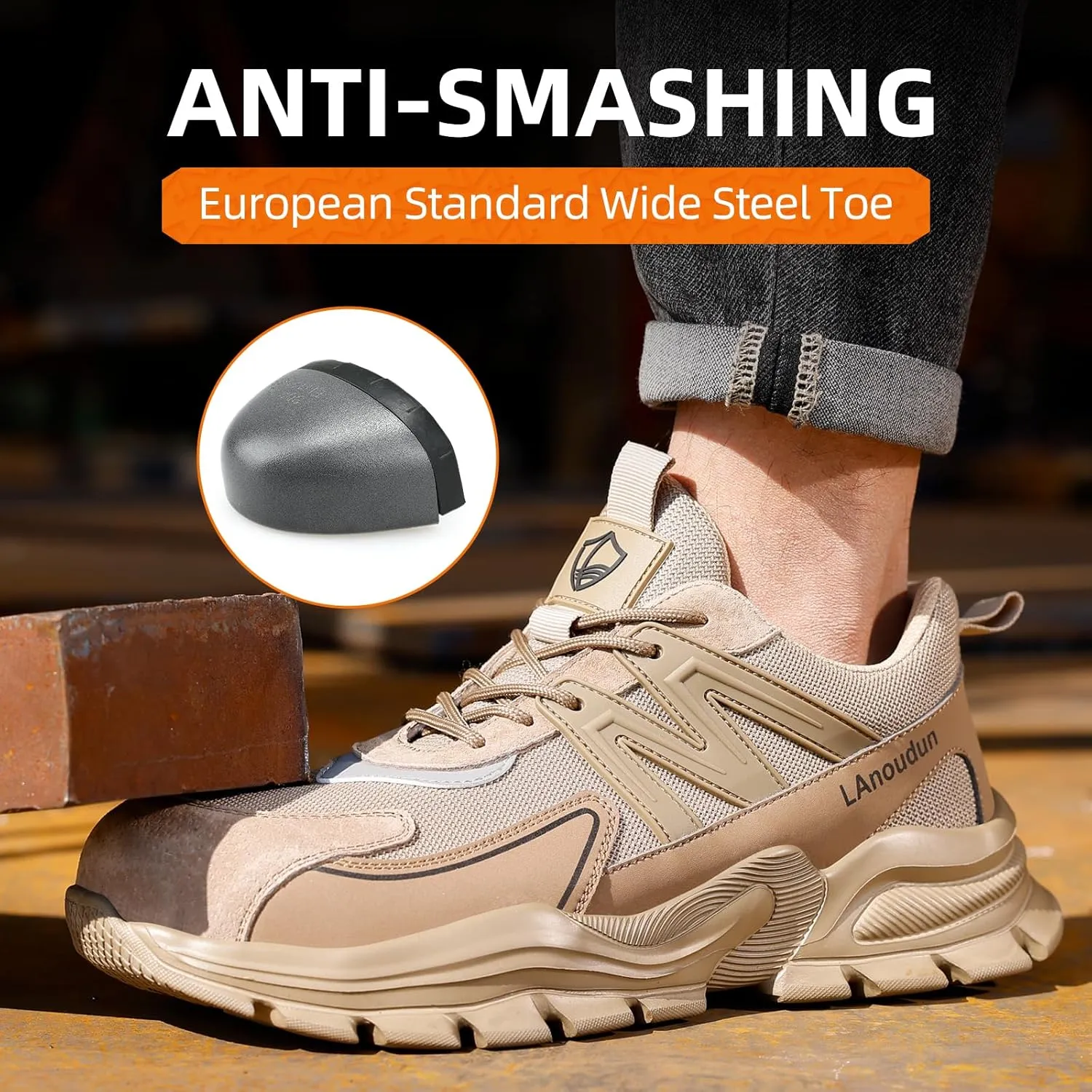 Steel Toe Shoes for Men Lightweight Work Boots for Men Comfortable Steel Toe Boots Industrial Work Shoes Breathable Safety Shoes Construction Steel Toe Sneakers Indestructible Safety Boots