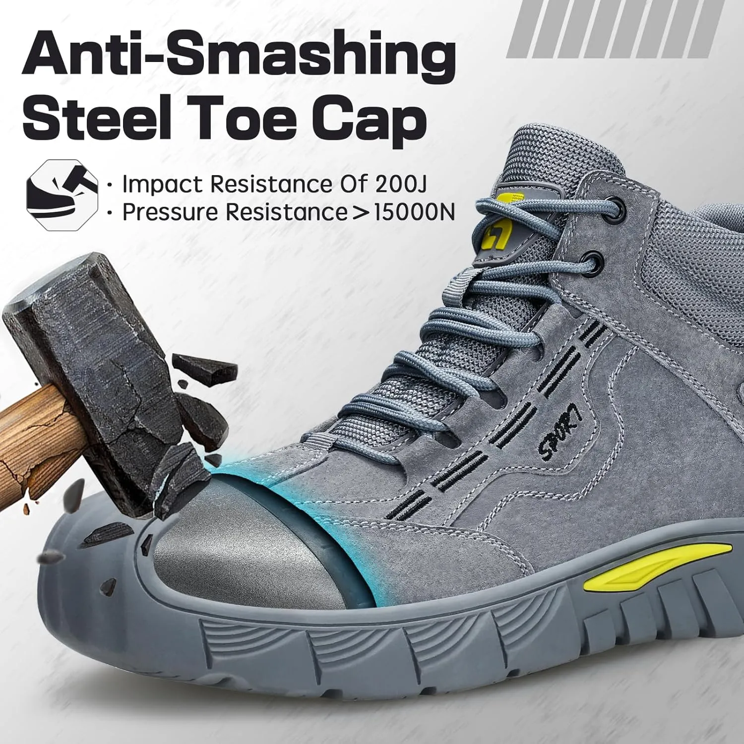 Steel Toe Shoes for Men Women Lightweight Work Shoes Mens Indestructible Safety Sneakers Puncture Proof Construction Shoe Composite Toe Sneakers