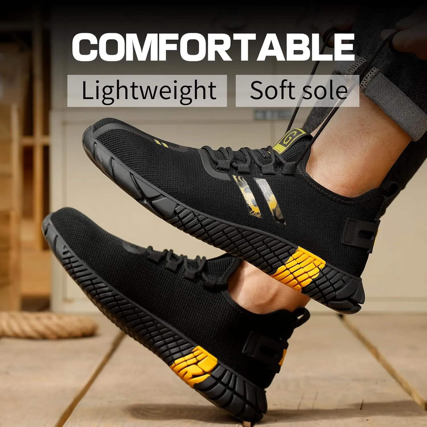 Steel Toe Shoes for Men Work Safety Shoes for Men Comfortable Puncture Proof Sneakers Steel Toe Tennis Sneakers Construction Indestructible Work Utility Footwear