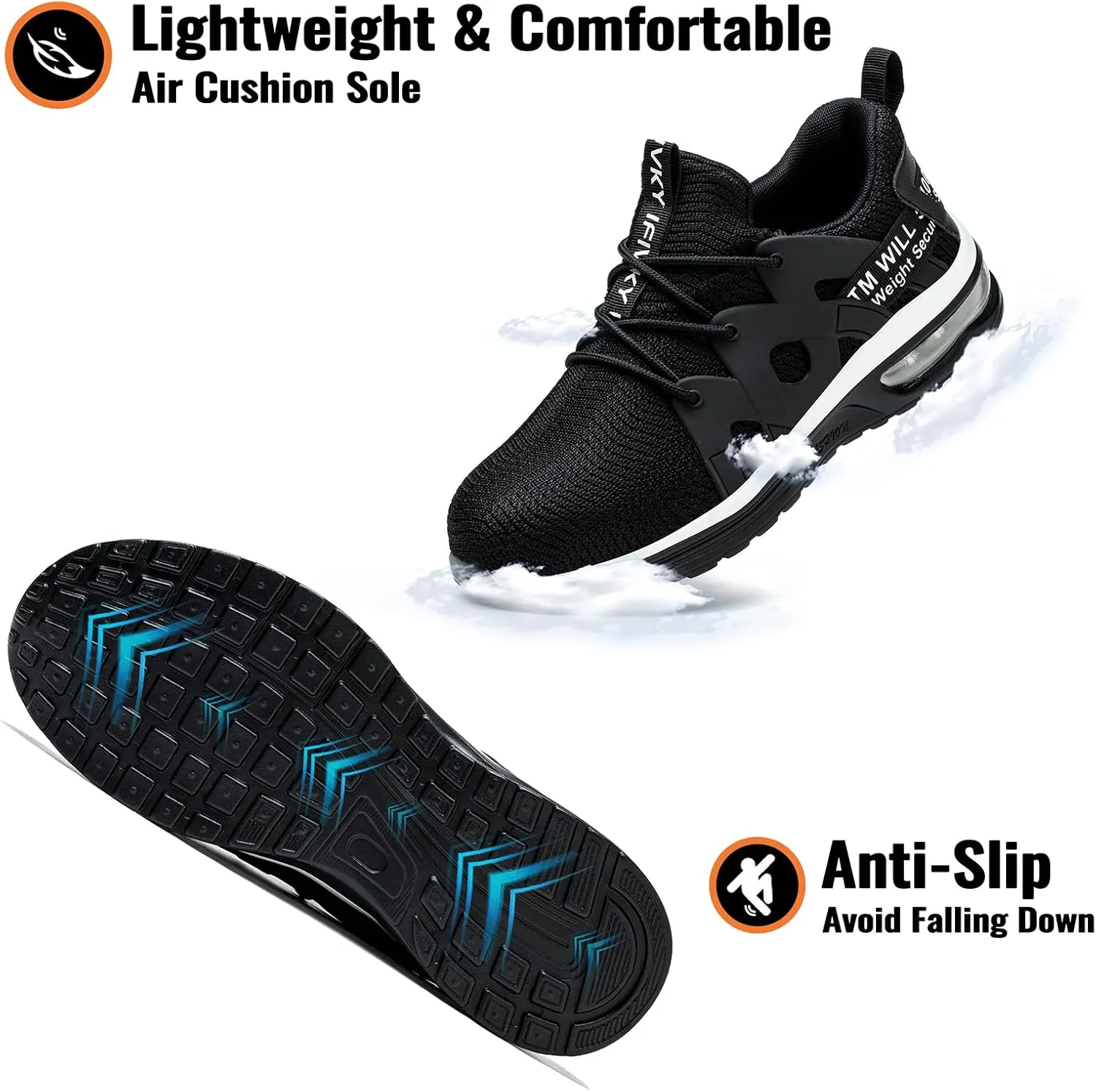 Steel Toe Shoes for Women Lightweight Air Cushion Breathable Work Shoes Comfortable Puncture Proof Slip Resistant Safety Shoes Indestructible Composite Toe Sneakers Industrial Footwear