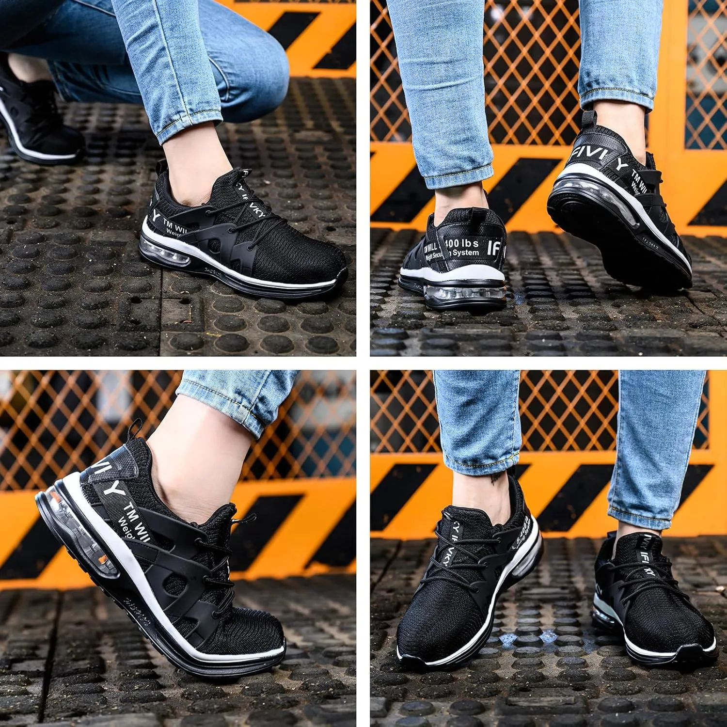 Steel Toe Shoes for Women Lightweight Air Cushion Breathable Work Shoes Comfortable Puncture Proof Slip Resistant Safety Shoes Indestructible Composite Toe Sneakers Industrial Footwear