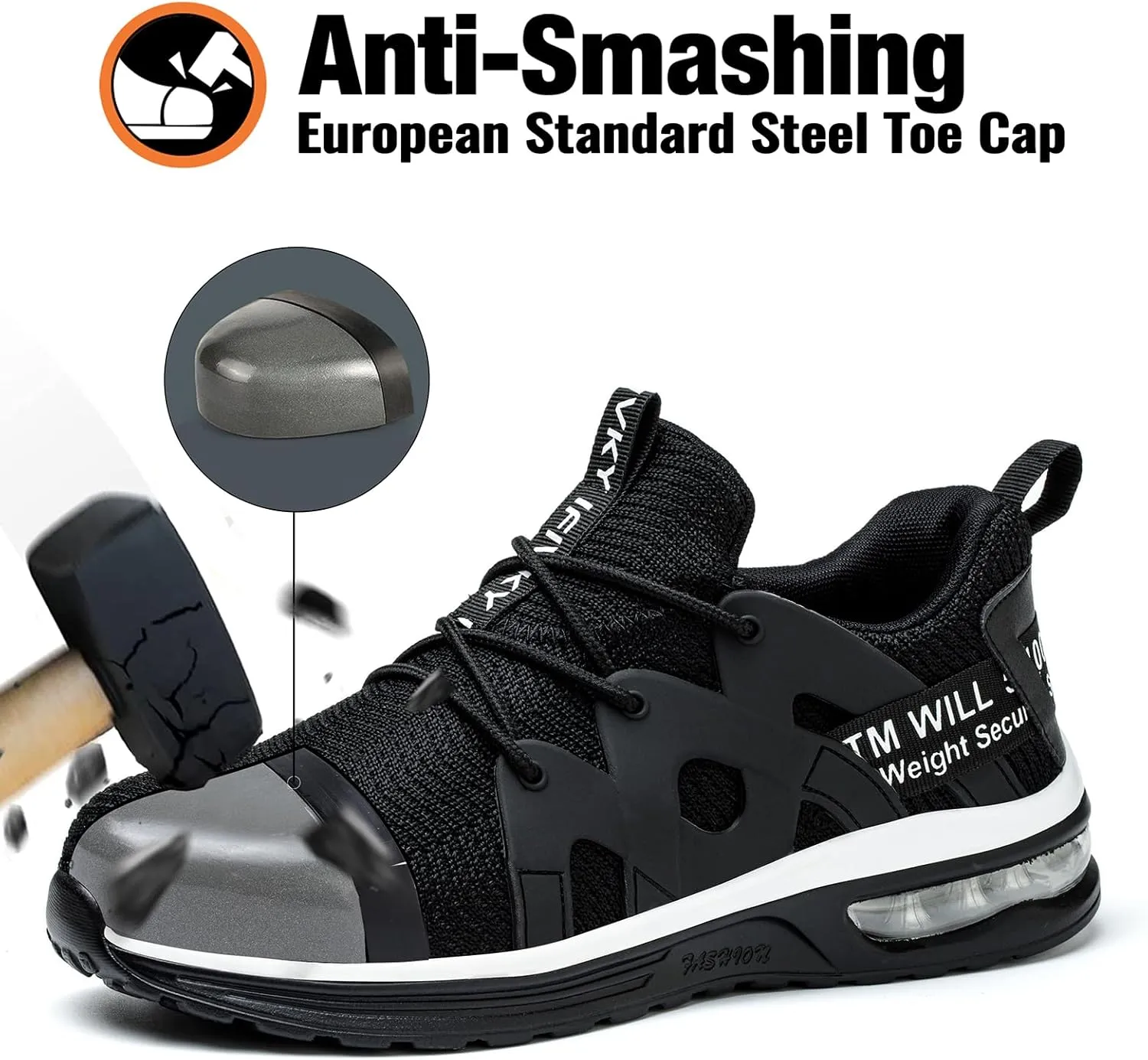 Steel Toe Shoes for Women Lightweight Air Cushion Breathable Work Shoes Comfortable Puncture Proof Slip Resistant Safety Shoes Indestructible Composite Toe Sneakers Industrial Footwear